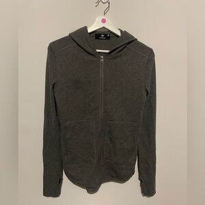 Gray Hooded zip up waffle knit light‎ weight Sweatersize Xs